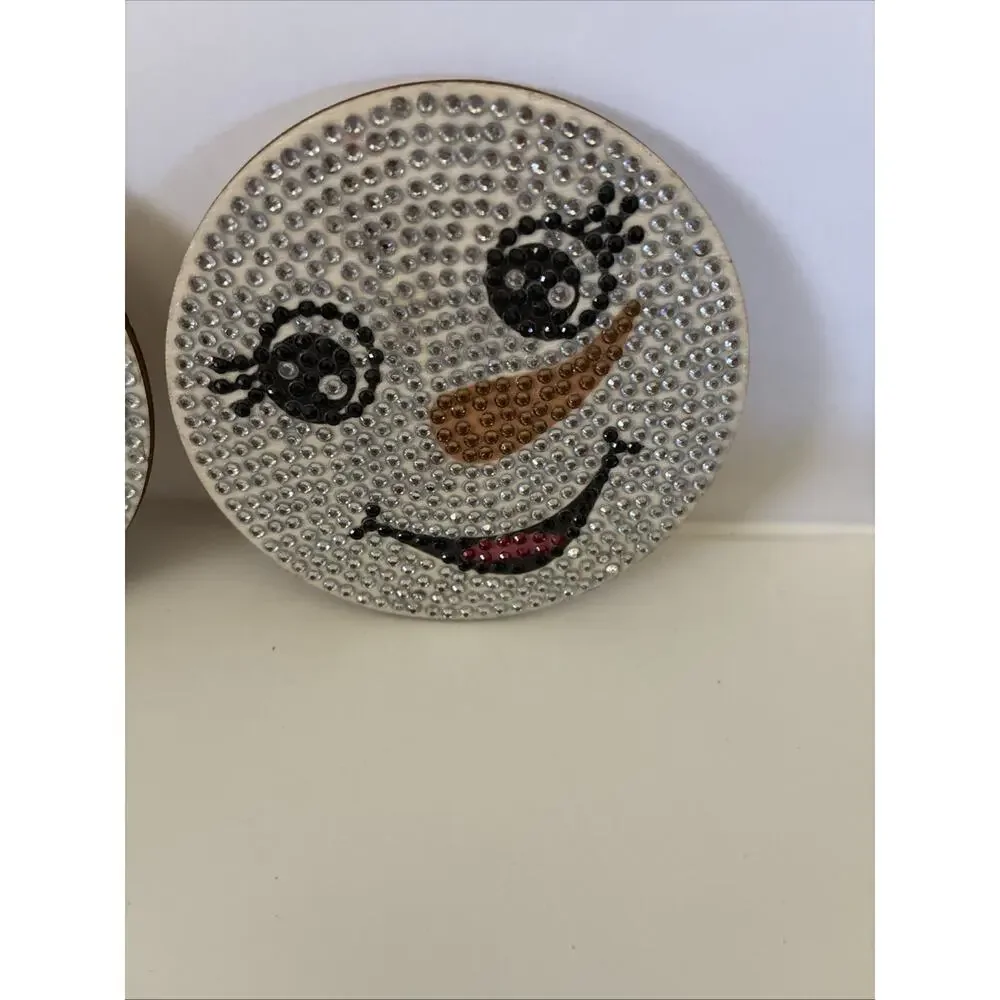 Handmade Diamond Dot Snowman Coaster Set Of 8